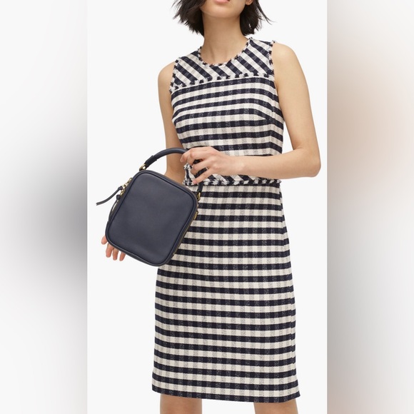 NWT J. Crew Sheath Dress Gingham Towel Check Tweed Womens 12 Navy Ivory - Picture 1 of 13